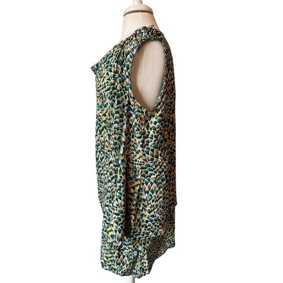 NWOT Artsy Colorful Peacock Cold shoulder Bell 3/4 Sleeve Asymmetrical Blouse 3X - Picture 2 of 11